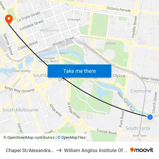 Chapel St/Alexandra Ave to William Angliss Institute Of TAFE map