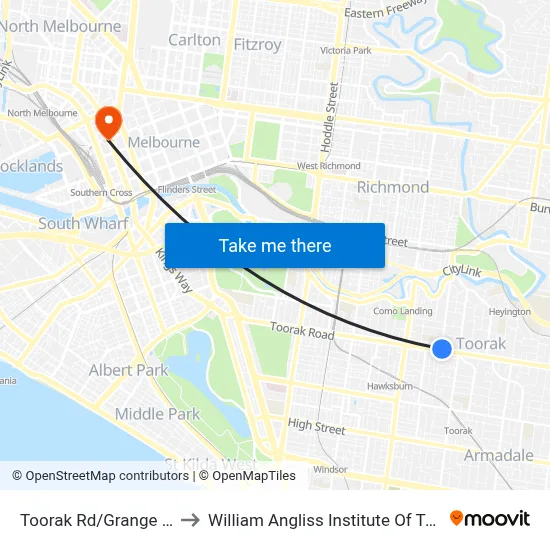 Toorak Rd/Grange Rd to William Angliss Institute Of TAFE map