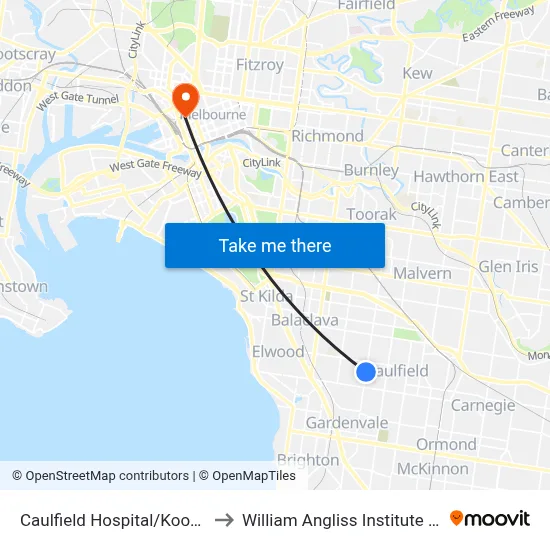 Caulfield Hospital/Kooyong Rd to William Angliss Institute Of TAFE map