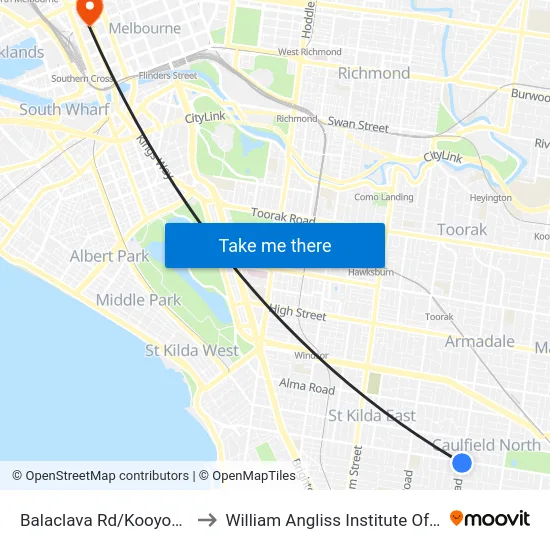 Balaclava Rd/Kooyong Rd to William Angliss Institute Of TAFE map
