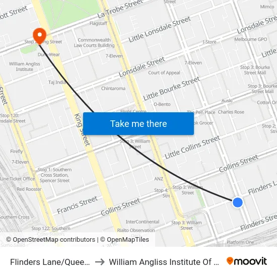Flinders Lane/Queen St to William Angliss Institute Of TAFE map