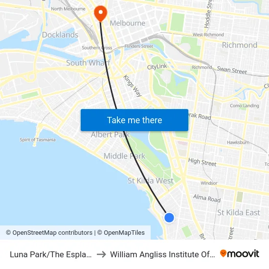 Luna Park/The Esplanade to William Angliss Institute Of TAFE map