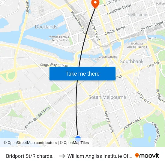 Bridport St/Richardson St to William Angliss Institute Of TAFE map