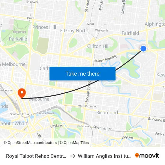 Royal Talbot Rehab Centre/Yarra Bvd to William Angliss Institute Of TAFE map