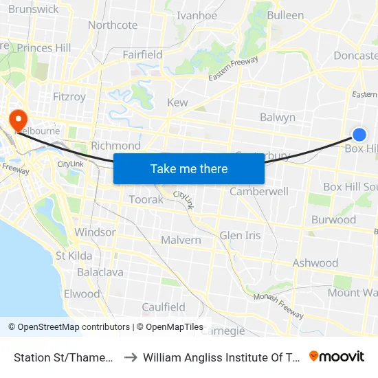 Station St/Thames St to William Angliss Institute Of TAFE map