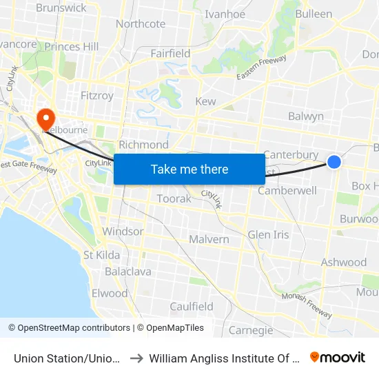 Union Station/Union Rd to William Angliss Institute Of TAFE map