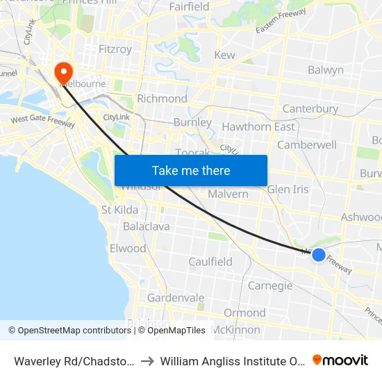 Waverley Rd/Chadstone Rd to William Angliss Institute Of TAFE map