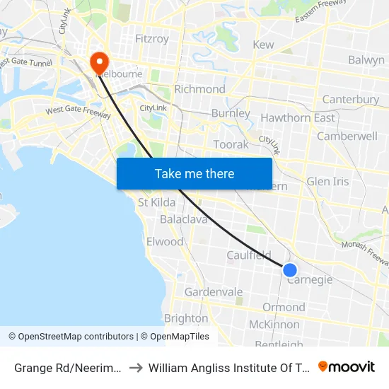 Grange Rd/Neerim Rd to William Angliss Institute Of TAFE map