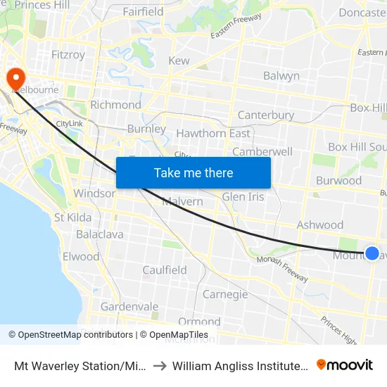 Mt Waverley Station/Miller Cres to William Angliss Institute Of TAFE map