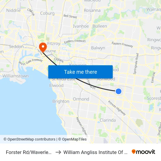 Forster Rd/Waverley Rd to William Angliss Institute Of TAFE map