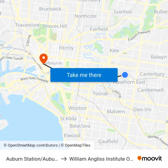 Auburn Station/Auburn Rd to William Angliss Institute Of TAFE map