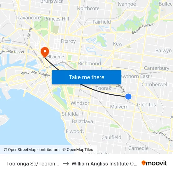 Tooronga Sc/Tooronga Rd to William Angliss Institute Of TAFE map