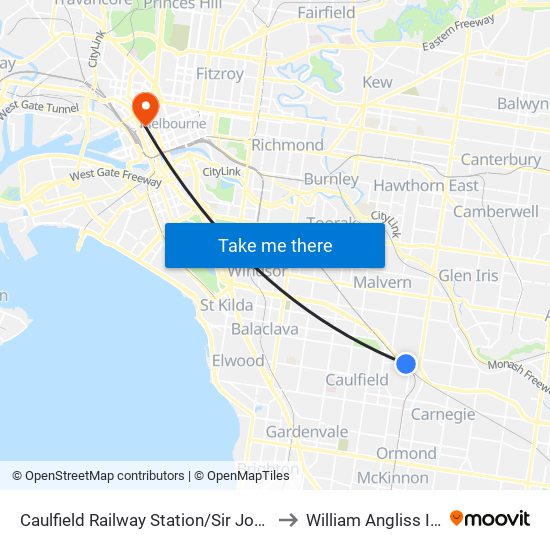 Caulfield Railway Station/Sir John Monash Dr (Caulfield East) to William Angliss Institute Of TAFE map