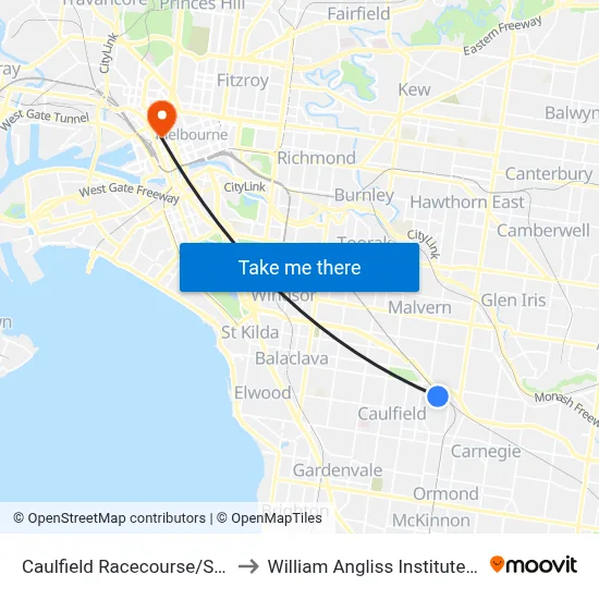 Caulfield Racecourse/Station St to William Angliss Institute Of TAFE map