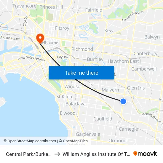 Central Park/Burke Rd to William Angliss Institute Of TAFE map