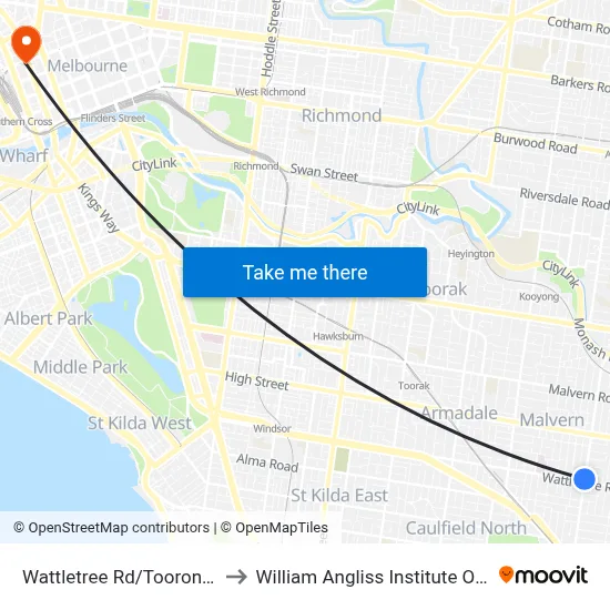 Wattletree Rd/Tooronga Rd to William Angliss Institute Of TAFE map