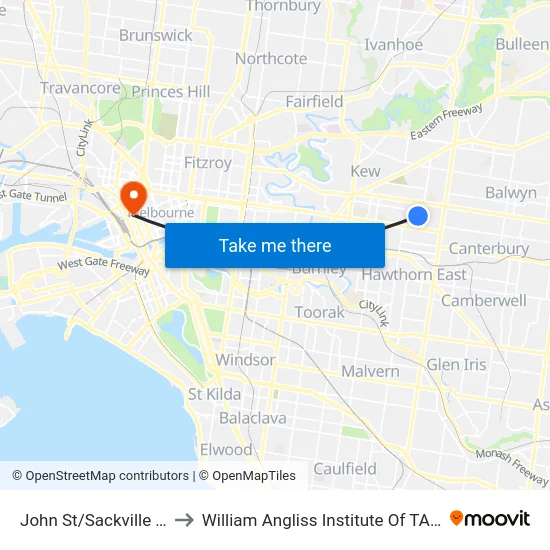 John St/Sackville St to William Angliss Institute Of TAFE map