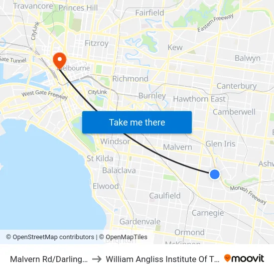 Malvern Rd/Darling Rd to William Angliss Institute Of TAFE map