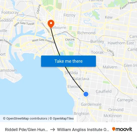 Riddell Pde/Glen Huntly Rd to William Angliss Institute Of TAFE map