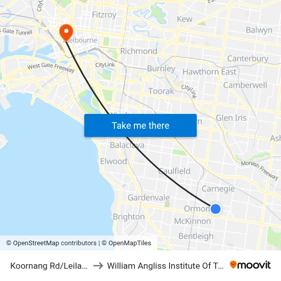 Koornang Rd/Leila Rd to William Angliss Institute Of TAFE map