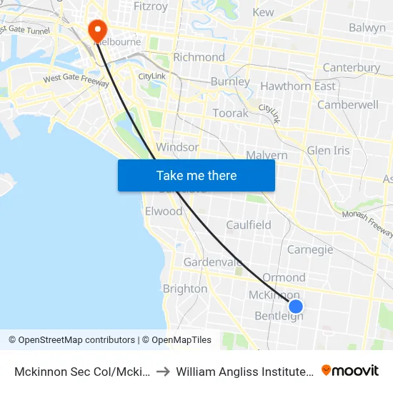 Mckinnon Sec Col/Mckinnon Rd to William Angliss Institute Of TAFE map