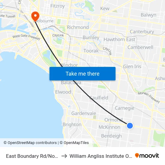 East Boundary Rd/North Rd to William Angliss Institute Of TAFE map