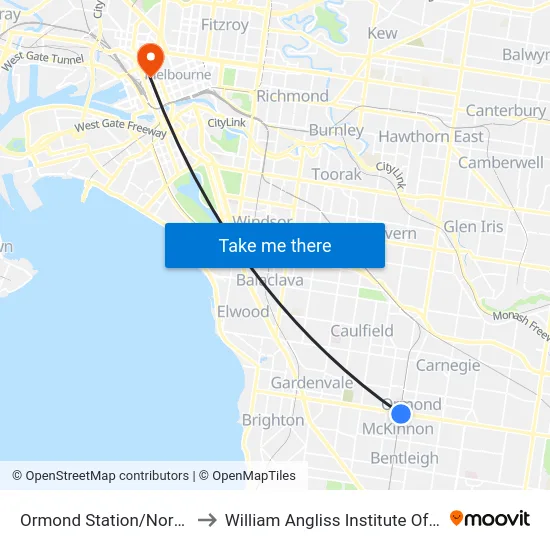 Ormond Station/North Rd to William Angliss Institute Of TAFE map