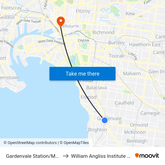 Gardenvale Station/Martin St to William Angliss Institute Of TAFE map
