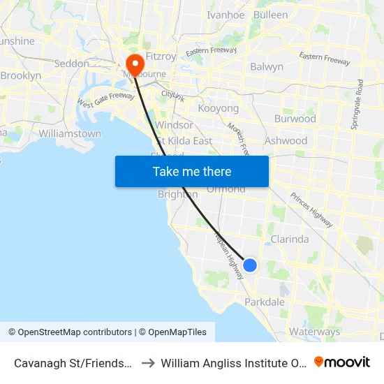 Cavanagh St/Friendship Sq to William Angliss Institute Of TAFE map