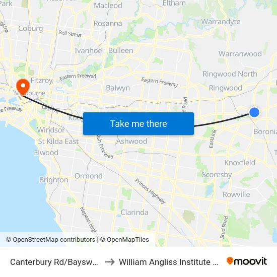 Canterbury Rd/Bayswater Rd to William Angliss Institute Of TAFE map