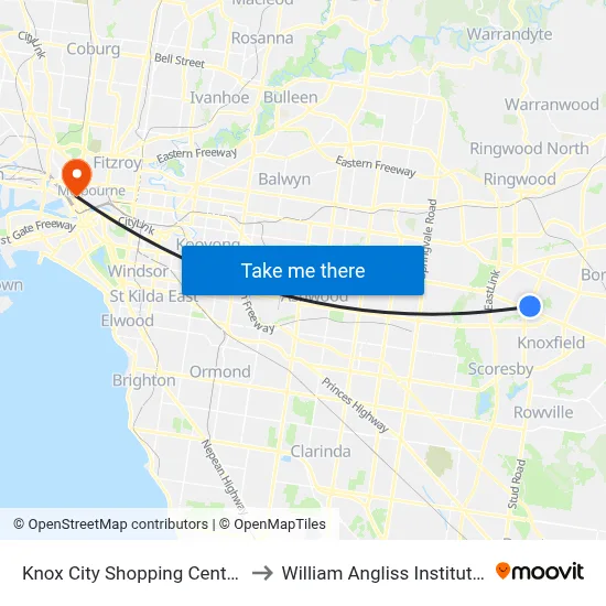 Knox City Shopping Centre/Stud Rd to William Angliss Institute Of TAFE map