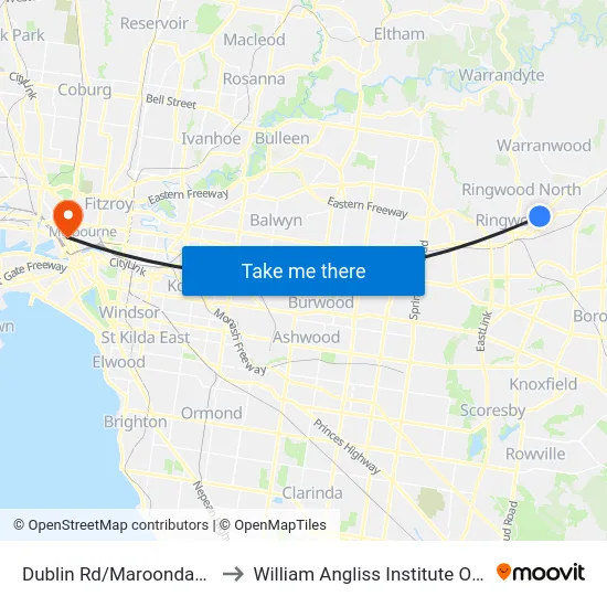 Dublin Rd/Maroondah Hwy to William Angliss Institute Of TAFE map