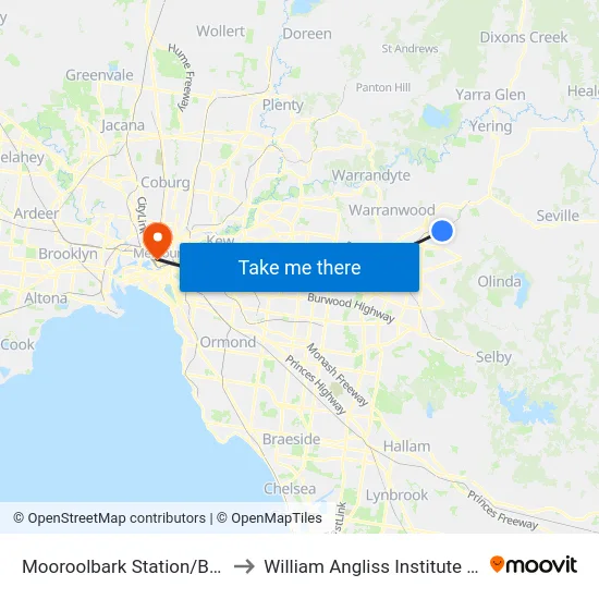 Mooroolbark Station/Brice Ave to William Angliss Institute Of TAFE map