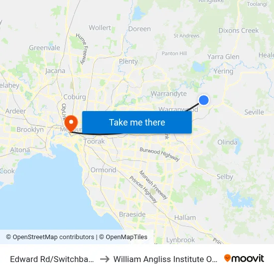 Edward Rd/Switchback Rd to William Angliss Institute Of TAFE map