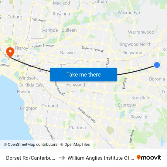 Dorset Rd/Canterbury Rd to William Angliss Institute Of TAFE map