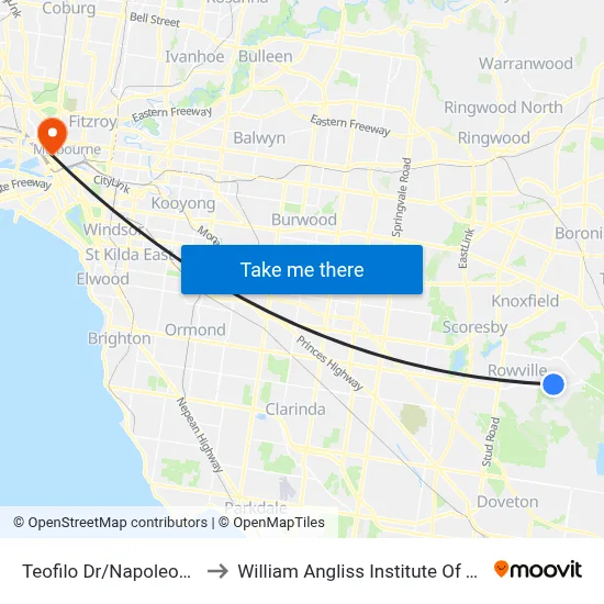 Teofilo Dr/Napoleon Rd to William Angliss Institute Of TAFE map