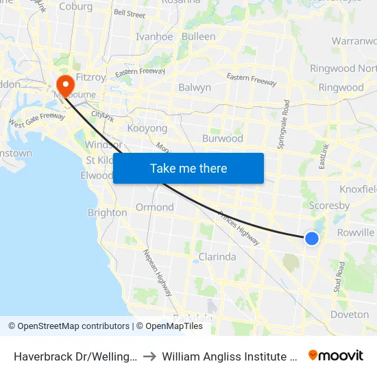 Haverbrack Dr/Wellington Rd to William Angliss Institute Of TAFE map