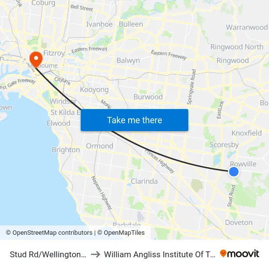 Stud Rd/Wellington Rd to William Angliss Institute Of TAFE map