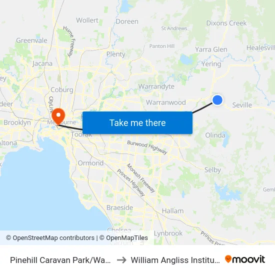Pinehill Caravan Park/Warburton Hwy to William Angliss Institute Of TAFE map