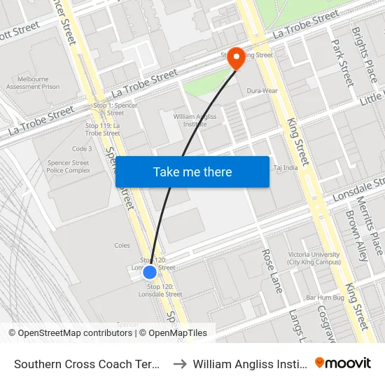 Southern Cross Coach Terminal/Spencer St to William Angliss Institute Of TAFE map