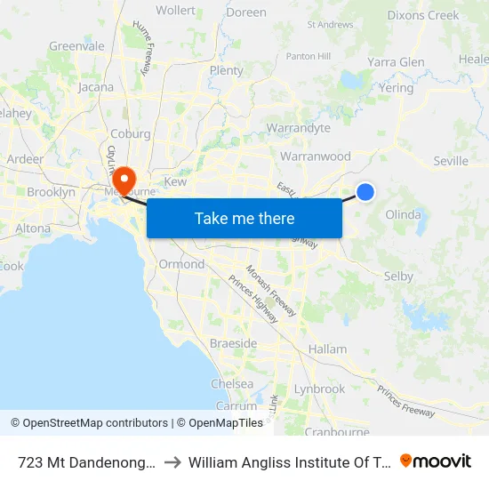 723 Mt Dandenong Rd to William Angliss Institute Of TAFE map
