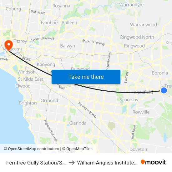 Ferntree Gully Station/Station St to William Angliss Institute Of TAFE map