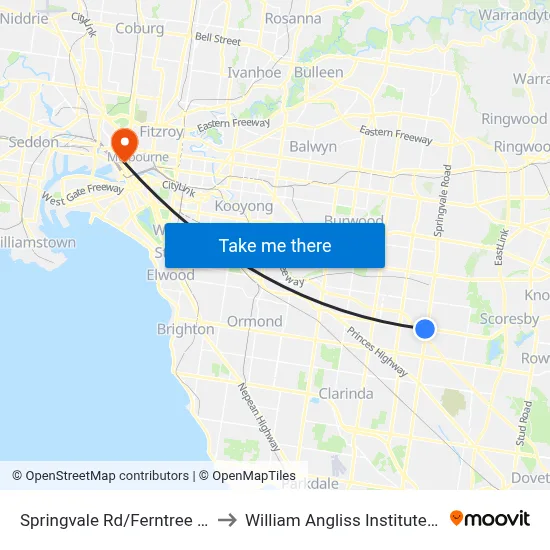 Springvale Rd/Ferntree Gully Rd to William Angliss Institute Of TAFE map