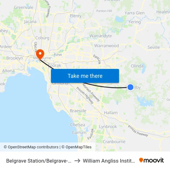 Belgrave Station/Belgrave-Gembrook Rd to William Angliss Institute Of TAFE map