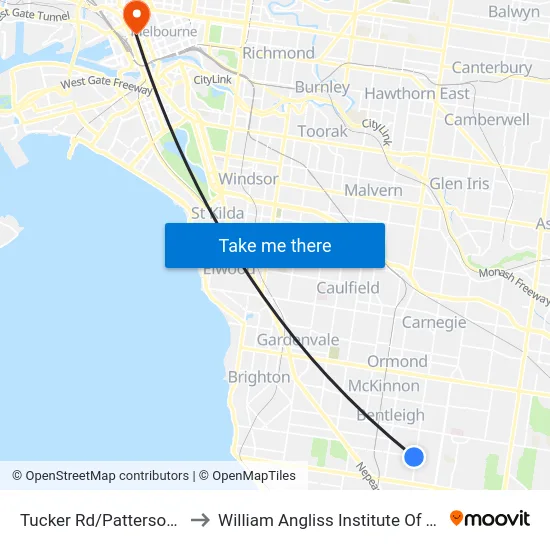 Tucker Rd/Patterson Rd to William Angliss Institute Of TAFE map