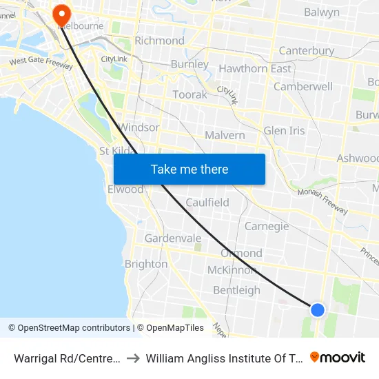 Warrigal Rd/Centre Rd to William Angliss Institute Of TAFE map
