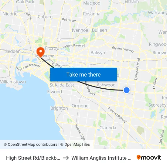 High Street Rd/Blackburn Rd to William Angliss Institute Of TAFE map