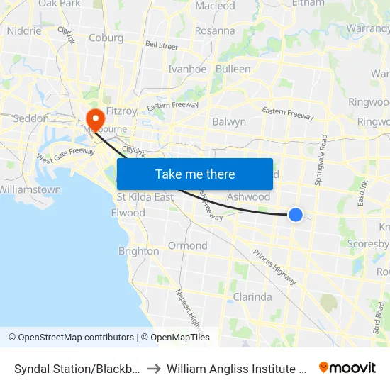 Syndal Station/Blackburn Rd to William Angliss Institute Of TAFE map