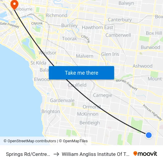 Springs Rd/Centre Rd to William Angliss Institute Of TAFE map