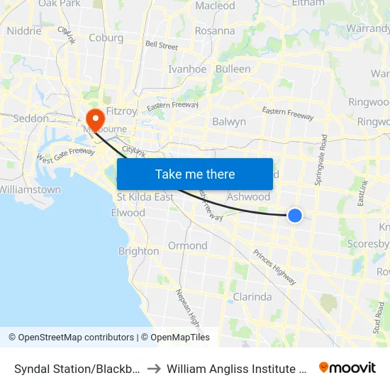 Syndal Station/Blackburn Rd to William Angliss Institute Of TAFE map